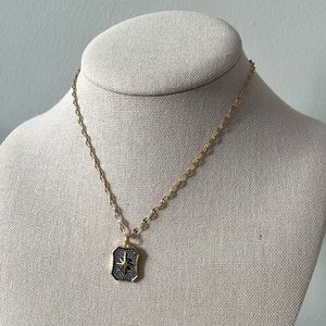 Gold Chain Necklace with Crystal Tablet Star Artisan Pendant Boho Lux